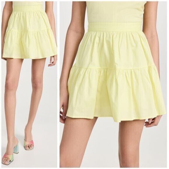 New Staud Sea Stretch Cotton Mini Skirt Ruffle Tiered Sunray Yellow Sz 10 - Picture 1 of 2